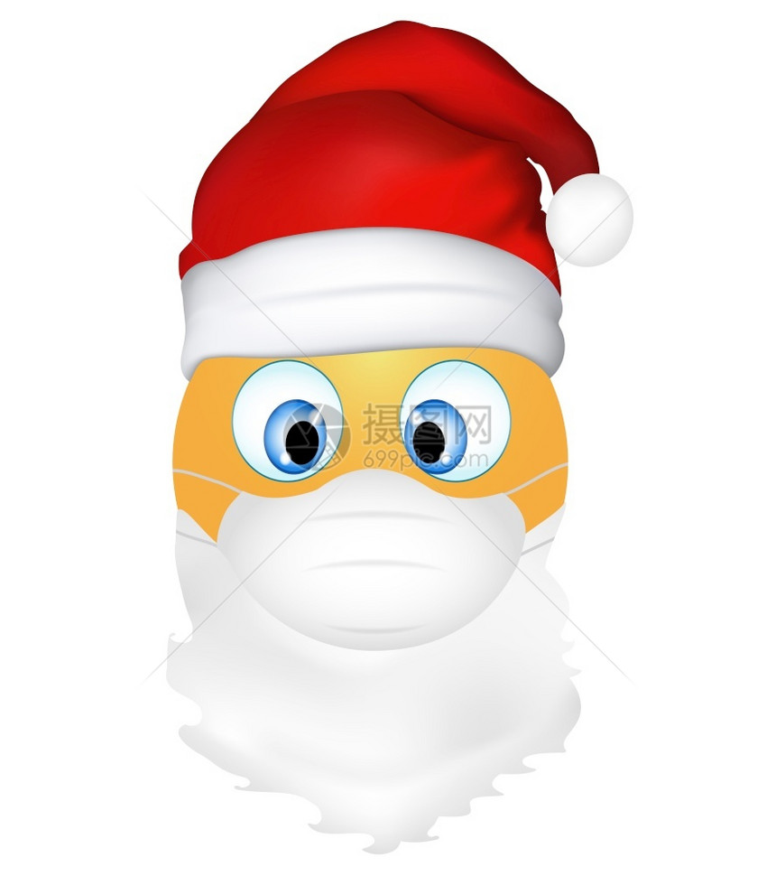 Emoji表情可爱的圣诞老人戴着医疗面具3D插图有趣的表情科罗纳爆发保护概念圣诞快乐三维孤立图片