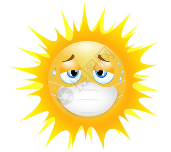 汗流不止Emoji表情的太阳在肺热中戴医疗面具的疲倦概念3插图有趣的表情科罗纳爆发保护概念三维隔离隔离插画
