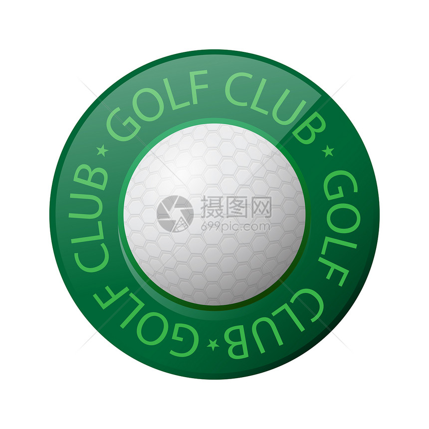 GolfBall图标和Club文本在白背景上孤立图片