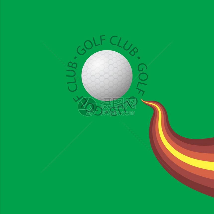GolfBall图标和Club文本在绿色背景上孤立图片