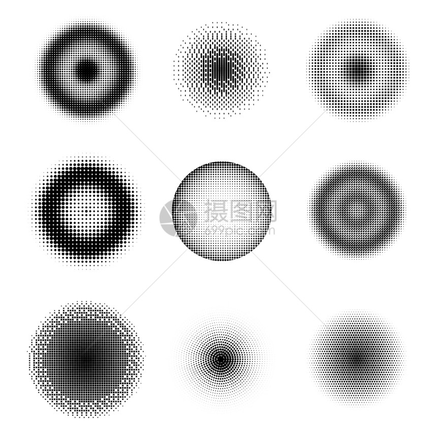 不同半调圆形的一组点白色背景上的多点纹理重叠的Grunge模板困苦的线设计去除单色点流行的艺术回放不同半调圆形的一组白色上多点图片