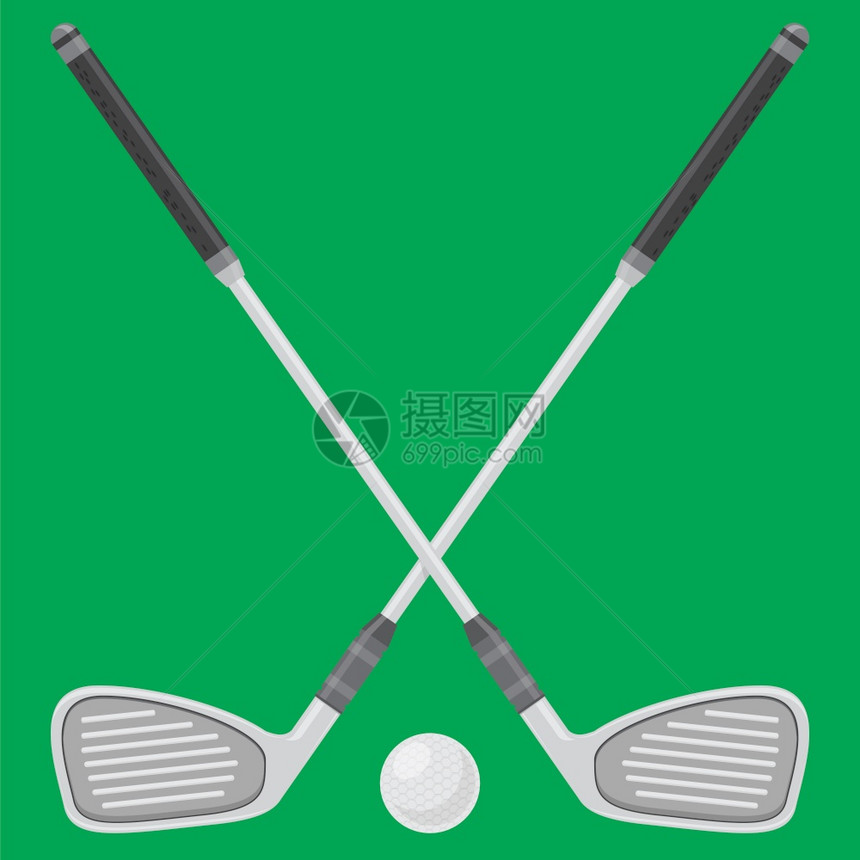 高尔夫球和棍子在绿色背景上孤立高尔夫球和棍子在绿色背景上孤立图片