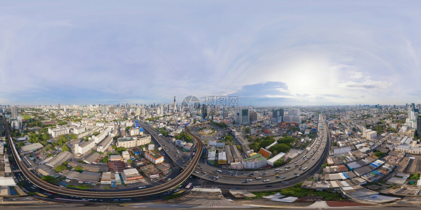 泰国曼谷市中心空中观察无缝全景图片