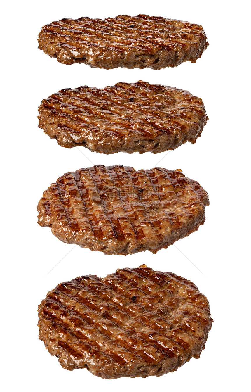 白背景的烤汉堡肉图片