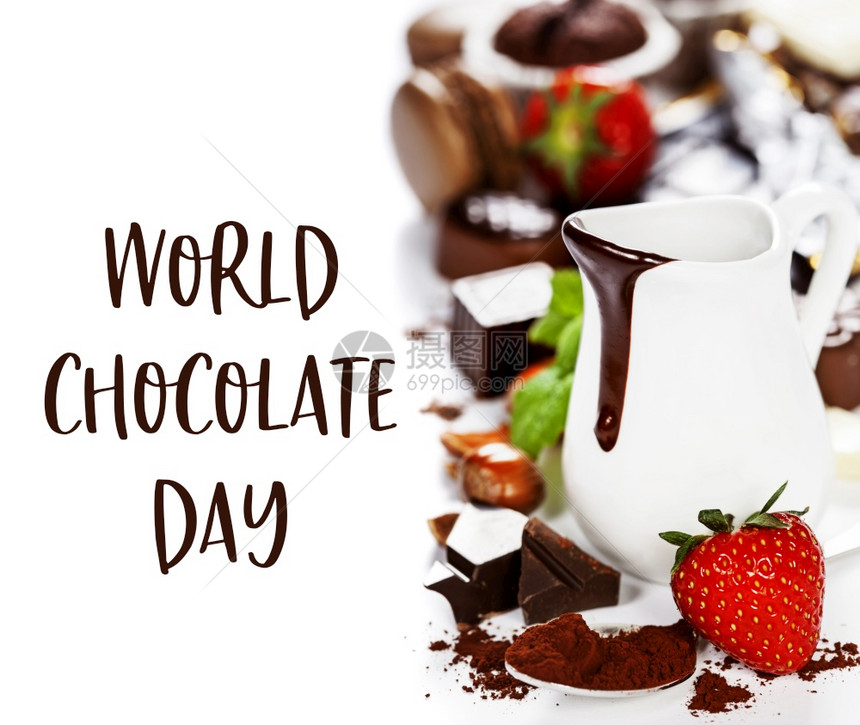 世界巧克力日概念7JulyJuly美味丰富和厚的巧克力酱在罐头和各种巧克力中食物和饮料图片