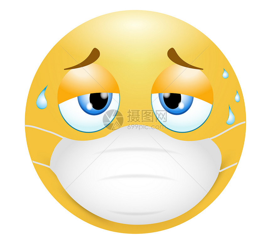 Emoji表情在肺热中戴医疗面具的疲倦概念3插图有趣的表情科罗纳爆发防护概念三维隔离图片