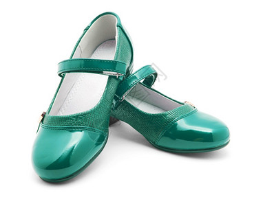 绿光皮女童鞋图片