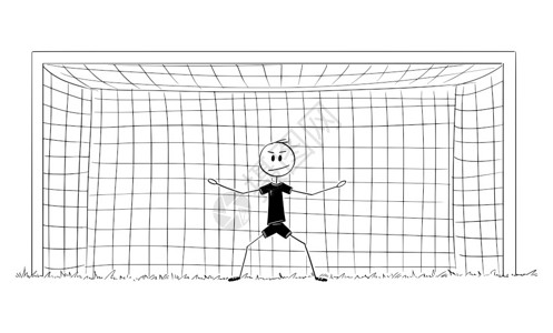 站在球门前的守门员卡通矢量插画图片