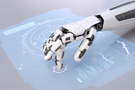 机器人手用未来触摸屏工作3D插图机器人和手用未来触摸屏工作图片