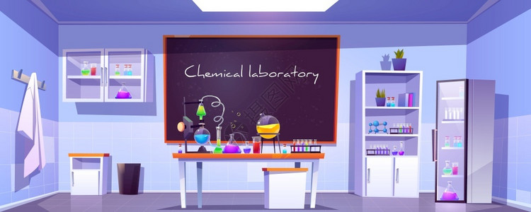 桌子平铺化学实验室矢量插画插画