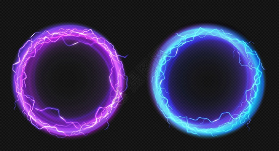 紫色的闪电具有蓝色和紫光效应的电闪环有蓝色和紫光效应插画