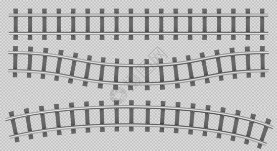 轨道器火车铁轨顶视线路轨直曲线和长途道路地铁钢沉睡器以透明背景隔离的物流运输建设插画