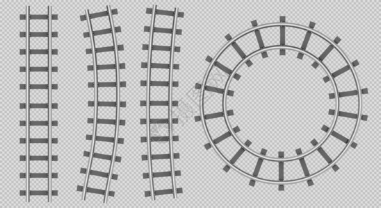 圆曲线火车铁轨顶部视图路直轨曲线和圆路地铁钢沉睡器在透明背景下隔离的物流运输建设插画