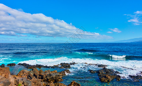 大西洋全景和特内里费岛岩石海岸的全景卡纳里群岛景观海图片