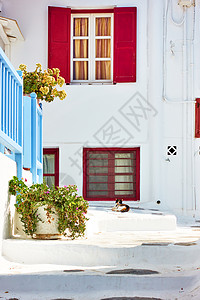 希腊Mykonos镇Chora旧街道和房屋图片