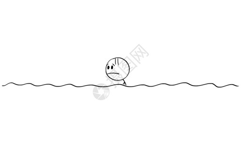 黑白卡通海洋中游泳的人矢量插画图片