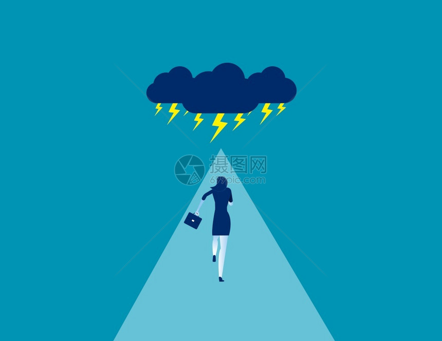 商业女人面临风暴业媒介概念说明风暴云挑战险图片