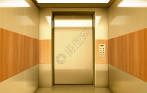 电梯矢量空的金色电梯客舱有封闭的门视窗内矢量现实的豪华客运电梯室内有扣子面板和数字显示有房旅馆或办公室的地板数门内闭的金色电梯客舱设计图片
