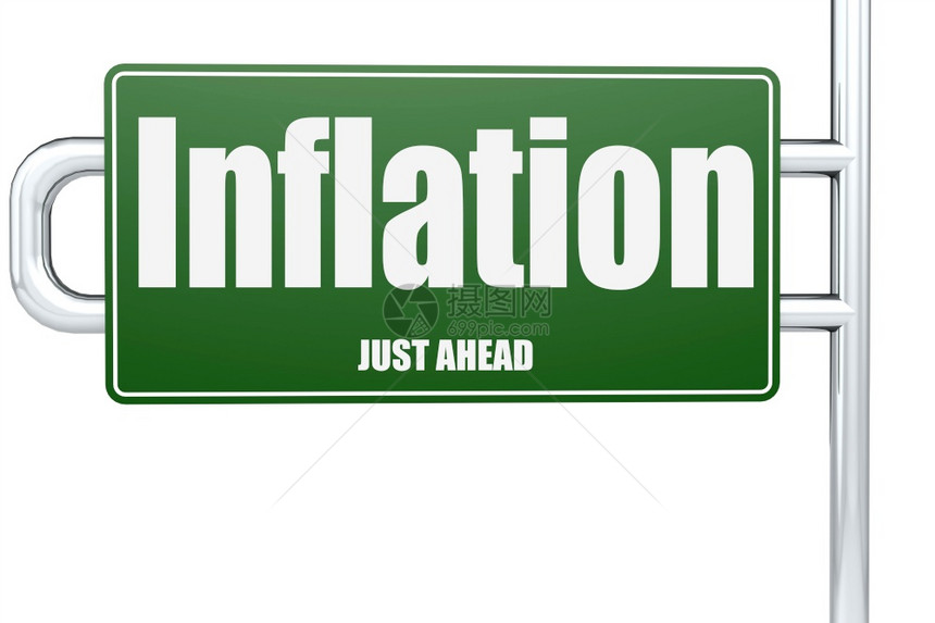 绿色路标3D投影上的通货膨胀字词图片