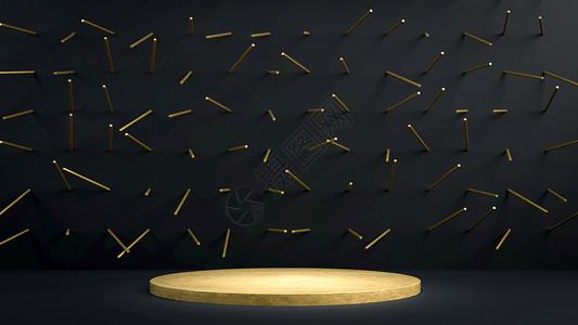 金色舞台3d金圆舞台黑色工作室的首饰或讲台配有金钉子的黄圆舞台首饰或讲配有金钉子的3d将您的物体产品放在讲台上的完美插图摘要最小背景或模背景