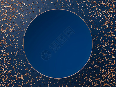 3D白蓝圆盘或色背景和铜球或体上的标志或蓝色背景和铜球或体上的标志用于放置您的文本或对象完全抽插图带复制空间的宽幅风格最小将空白背景图片
