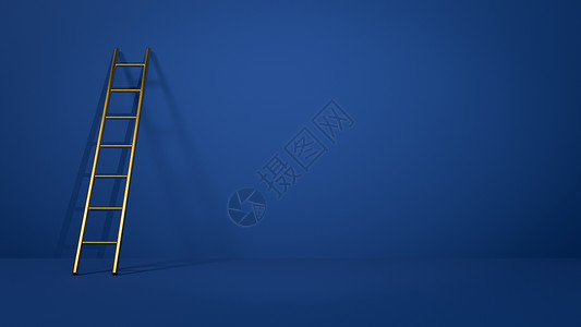 蓝墙上的金梯子灵感领导能力和商业成就的梯子概念3DD插图D背景图片