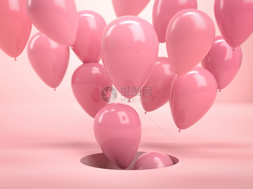 粉红内部的色气球从大洞中飞出完美的背景或模型用于庆祝聚会问候和邀请3d转换完美的背景或模型用于庆祝问候和邀请插图图片