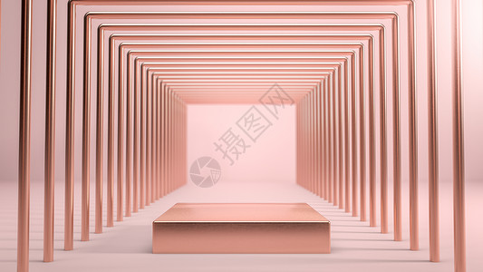粉色底座由金形隧道中广场或粉色背景之上的抽象场3D插图展示您的产品身份或包装的背景化妆品和时装图像由金形隧道中色广场或粉背景之上的抽象场背景