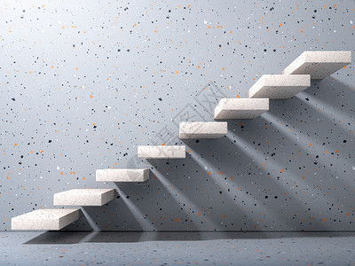 现代内地灰色梯子墙上的白石头楼梯商业增长进步和成就的创造概念最小化的3点说明商业增长进步和成就的创造概念最小化的3D背景图片