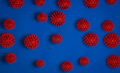 新冠和新冠19全球流行病背景新冠板膜菌3d模型的背景蓝色新冠板膜菌图片