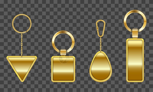 钥匙圈不同的形状金钥匙链持有者矢量图插画