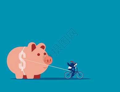 拉力计商业家和小猪银行商业矢量说明援助拉力储蓄的概念插画