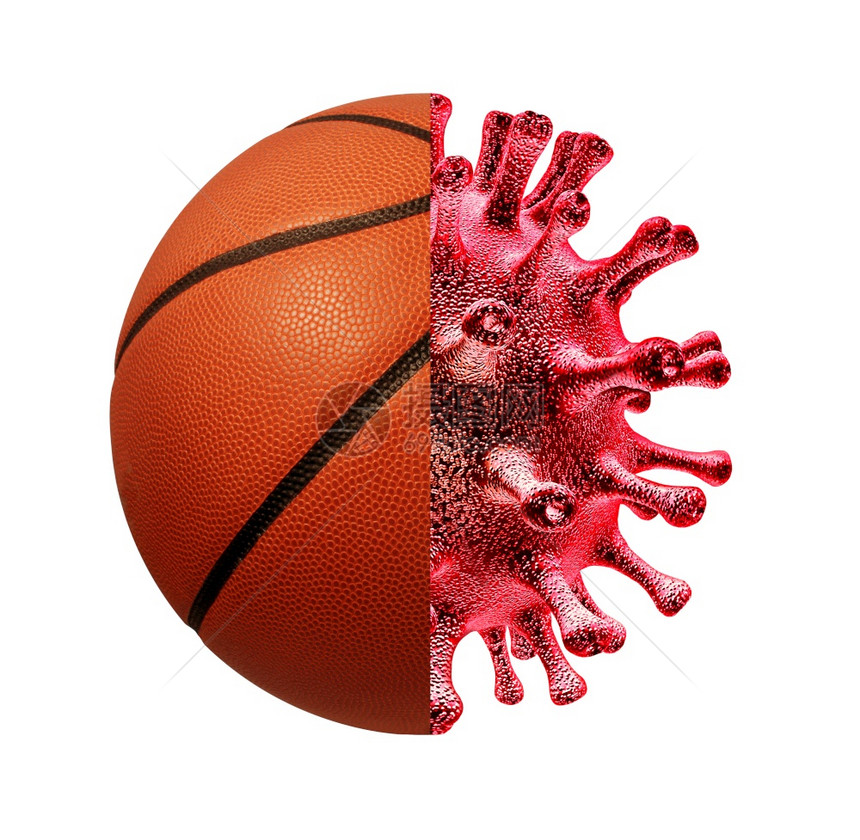 由于三维插图元素的共生或流感染风险因而出现篮球和冠状大流行或体育取消图片