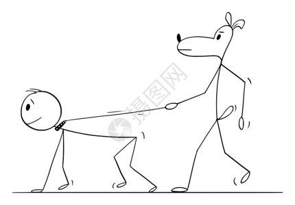 矢量卡通棒图绘制狗行走的概念说明或将人留在皮带铅上高清图片
