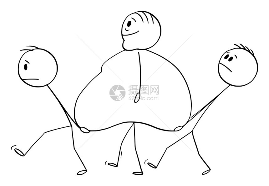 矢量卡通棒图绘制肥胖超重或子与两个男人带着肚子走路的概念图图片