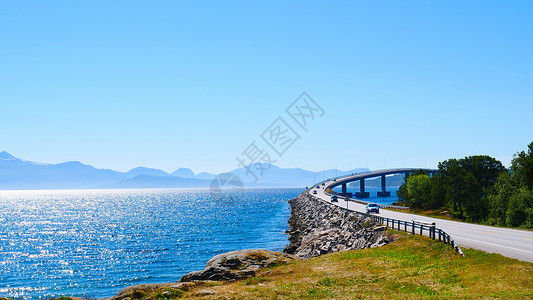 博尔索亚路桥挪威欧洲海岸景观挪威公路64旅游景点挪威海岸观背景图片