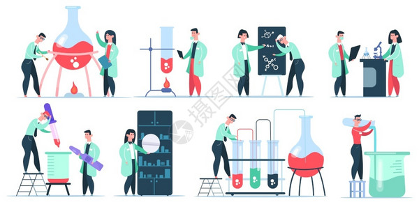 医生教授化学实验室工作的科学家图集插画