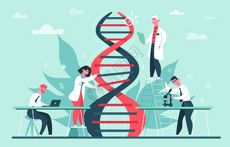 螺旋形研究DNA的科学家图集插画