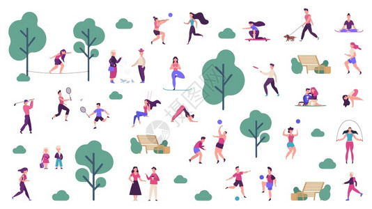 户外慢跑户外人们健康生活方式和公园体育活动矢量插画插画