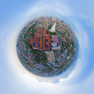 地球下的城市曼谷PjasiChanoen区PaknamPjasiChanoen寺的巨金佛空中观察全景曼谷泰国城镇下背景