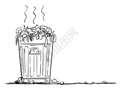 矢量漫画绘制肮脏废物容器垃圾桶或的概念说明环境病媒卡通说明肮脏垃圾罐桶或废物容器背景图片