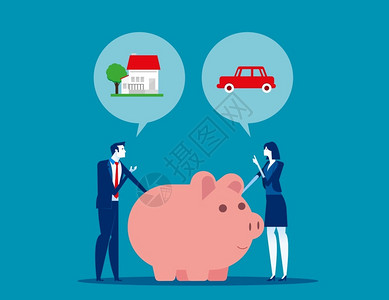 钱和梦想素材商人概念规划小猪银行储蓄和投资插画