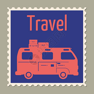复古风格旅行车设计矢量插图邮票图片