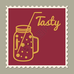 复古风格饮料矢量插图邮票图片