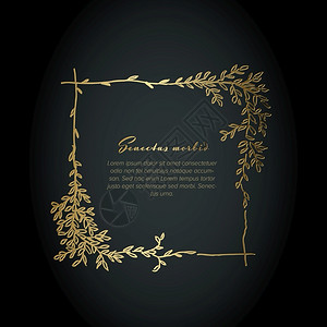 金色方框标题金花方框图解模板由各种花朵制作丧葬卡模板插画