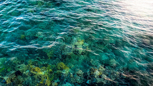 照片显示底部有美丽的绿海水和岩石照片显示底部有美丽的绿海水和岩石图片