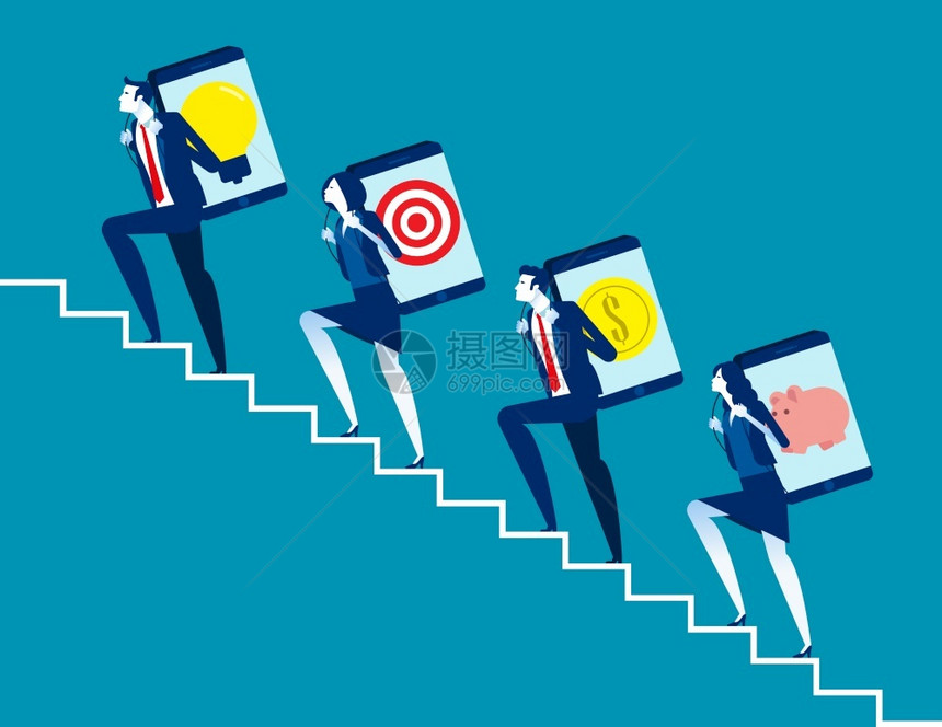 商业同事爬楼梯去工作商业矢量说明方向发展图片