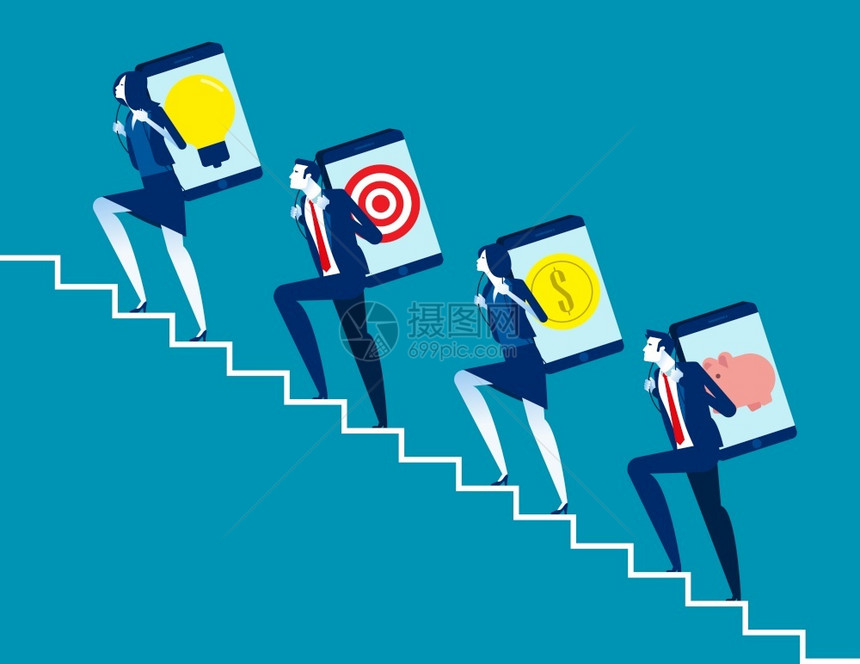 商业同事爬楼梯去工作商业矢量说明方向发展图片