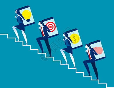 爬楼梯的商人商业同事爬楼梯去工作商业矢量说明方向发展插画