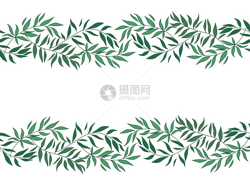 树叶和草自然背景和文字位置的装饰树枝矢量说明图片